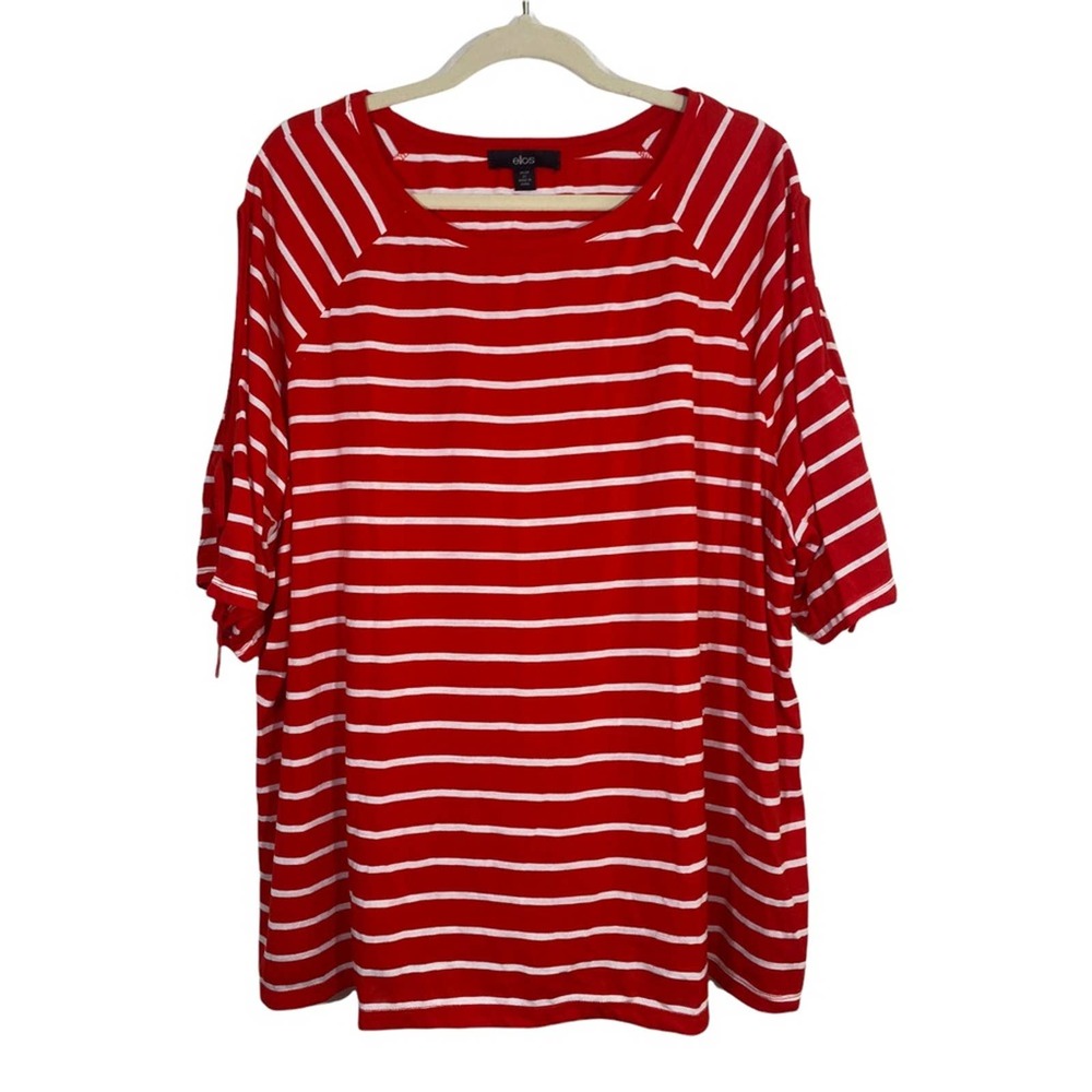Ellos Red and White Striped Short Sleeve Round Neck Blouse Plus Size 26/28